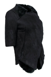 Current Boutique-Marni - Black Open Short Sleeve Suede Jacket w/ Fur Lining Sz 4