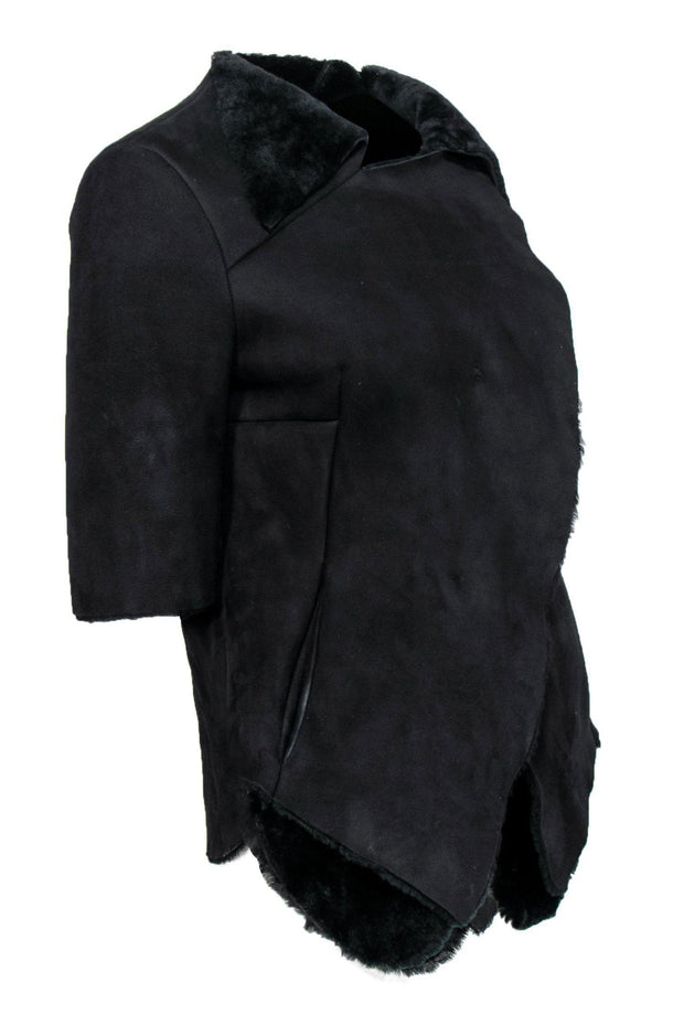 Current Boutique-Marni - Black Open Short Sleeve Suede Jacket w/ Fur Lining Sz 4