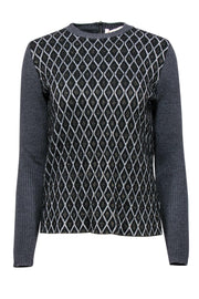 Current Boutique-Marni - Grey, Black & White Triangle Print Sweater w/ Gold Details Sz S