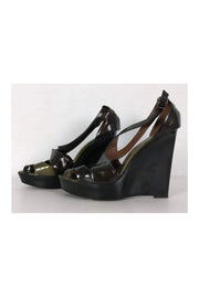 Current Boutique-Marni - Green & Black Metallic Wedge Sandals Sz 11