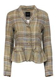 Current Boutique-Weekend Max Mara - Beige, Brown & Light Blue Plaid Linen Blazer Sz 8