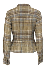 Current Boutique-Weekend Max Mara - Beige, Brown & Light Blue Plaid Linen Blazer Sz 8