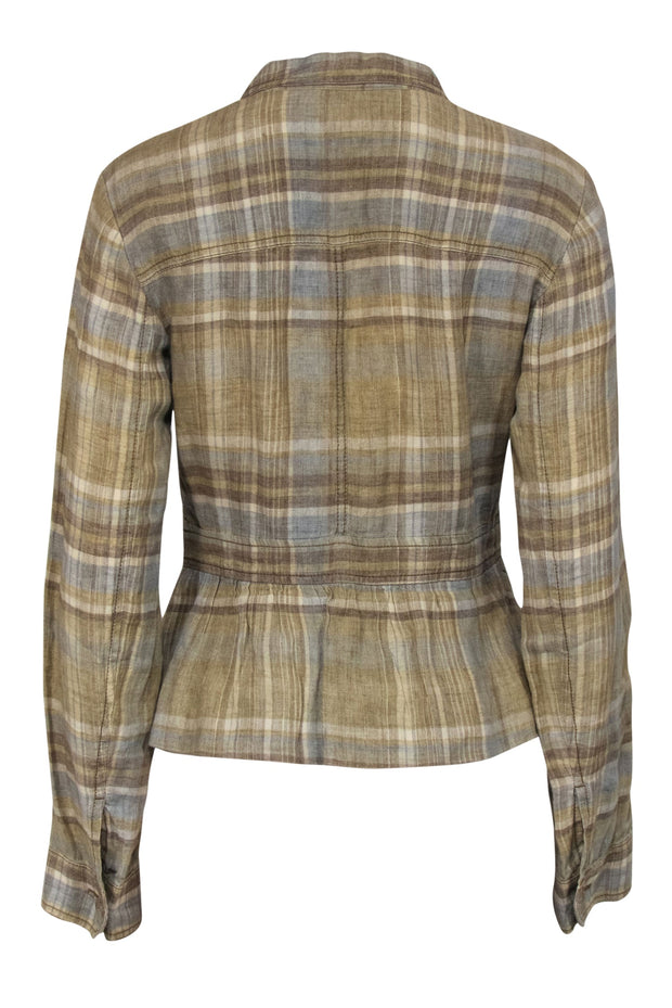 Current Boutique-Weekend Max Mara - Beige, Brown & Light Blue Plaid Linen Blazer Sz 8