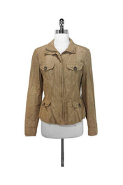 Current Boutique-Weekend Max Mara - Khaki Zip & Button Crinkle Jacket Sz 10