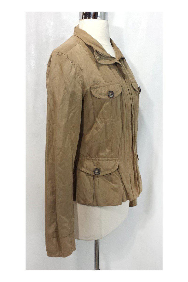 Current Boutique-Weekend Max Mara - Khaki Zip & Button Crinkle Jacket Sz 10