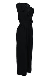 Current Boutique-Max Mara - Black Crepe V-Neckline Jumpsuit w/ Ruffle Sz 4