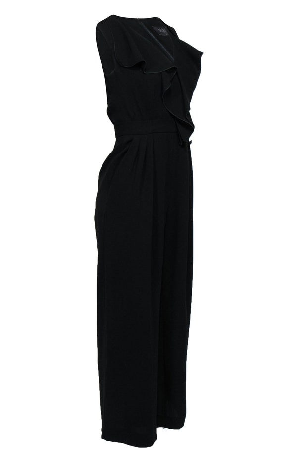Current Boutique-Max Mara - Black Crepe V-Neckline Jumpsuit w/ Ruffle Sz 4