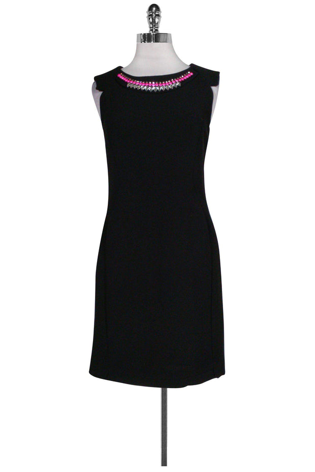Current Boutique-McGinn - Black Shift w/ Jeweled Neck Dress Sz 4