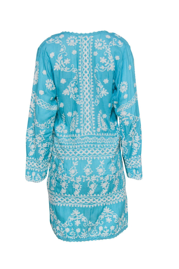Current Boutique-Melissa Odabash - Sky Blue & White Embroidered "Natalie" Shift Dress Sz S