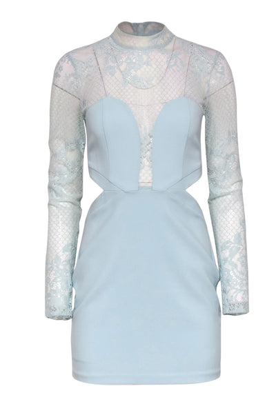 Current Boutique-Michael Costello x Revolve - Baby Blue Floral Lace Sheath Dress w/ Cutouts Sz S