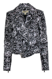 Current Boutique-Michael Kors - Black & White Graffiti Leather Moto Jacket Sz M