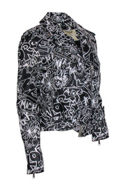 Current Boutique-Michael Kors - Black & White Graffiti Leather Moto Jacket Sz M