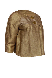 Current Boutique-Michael Kors - Gold Cropped Jacket w/ Oversized Buttons Sz PS