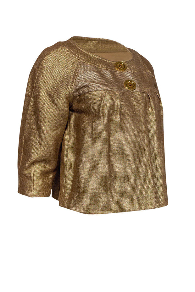 Current Boutique-Michael Kors - Gold Cropped Jacket w/ Oversized Buttons Sz PS