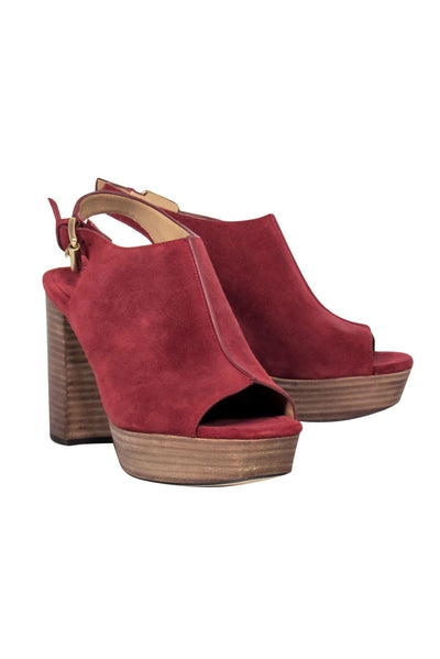 Current Boutique-Michael Michael Kors - Oxblood Suede Open-Toe Block Heeled Slingbacks Sz 8.5