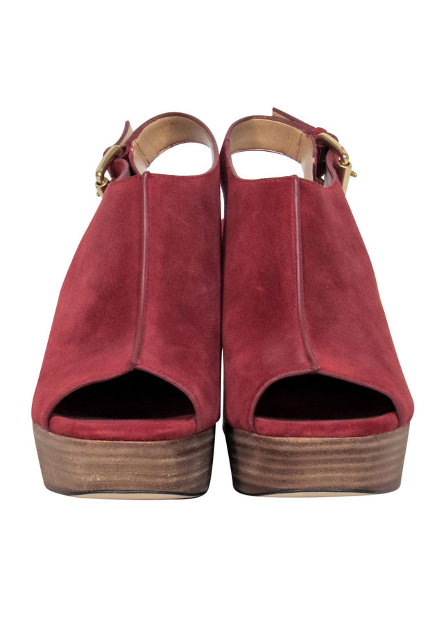 Current Boutique-Michael Michael Kors - Oxblood Suede Open-Toe Block Heeled Slingbacks Sz 8.5