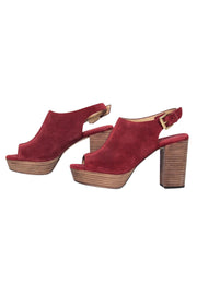 Current Boutique-Michael Michael Kors - Oxblood Suede Open-Toe Block Heeled Slingbacks Sz 8.5