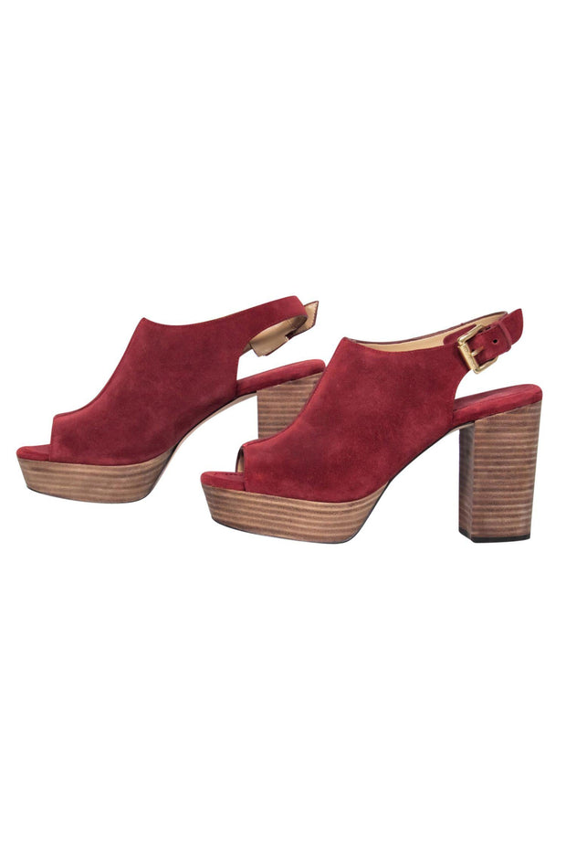 Current Boutique-Michael Michael Kors - Oxblood Suede Open-Toe Block Heeled Slingbacks Sz 8.5