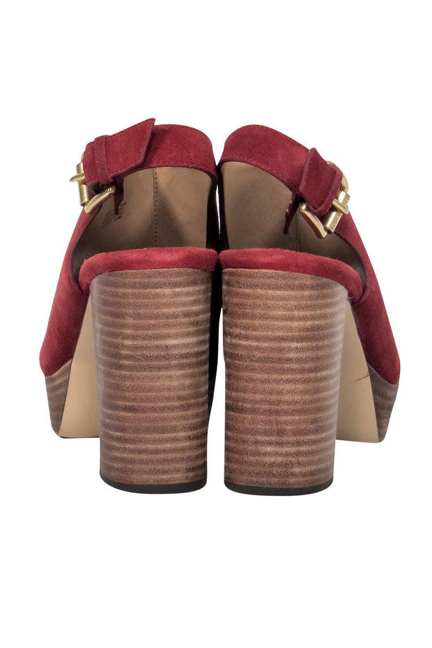 Current Boutique-Michael Michael Kors - Oxblood Suede Open-Toe Block Heeled Slingbacks Sz 8.5
