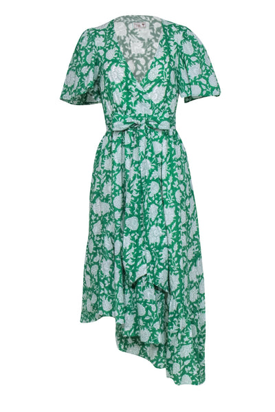 Current Boutique-Mille - Kelly Green Floral Print Cotton Wrap Maxi "Helena" Dress Sz XS