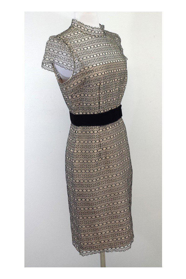 Current Boutique-Milly - Beige & Black Sheer Panel Cap Sleeve Dress Sz 10