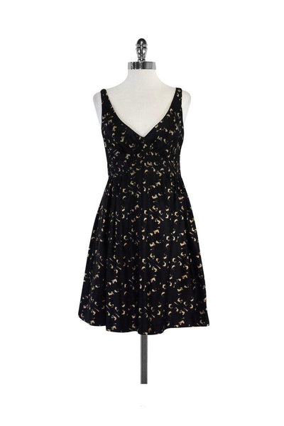 Current Boutique-Milly - Black Tan & Grey Abstract Geo Print Dress Sz 6