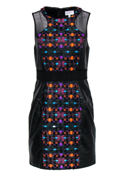 Current Boutique-Milly - Multicolored Tweed Paneled Dress w/ Leather & Mesh Sz 6