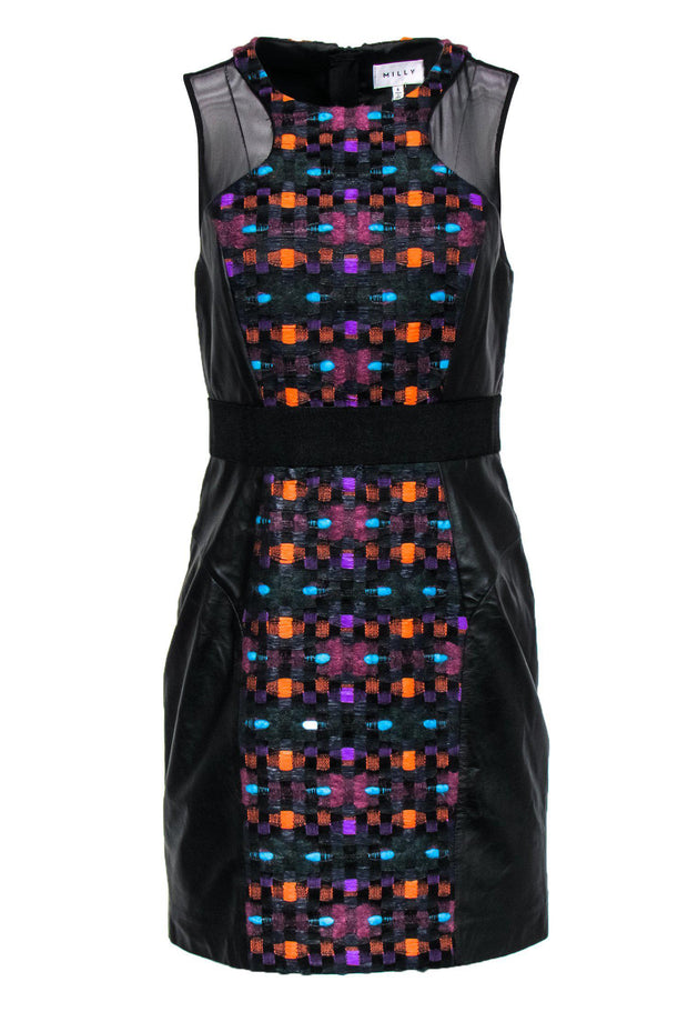 Current Boutique-Milly - Multicolored Tweed Paneled Dress w/ Leather & Mesh Sz 6