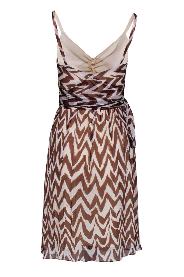 Current Boutique-Milly - Brown & Tan Silk Geometric Print Wrap Dress Sz 6