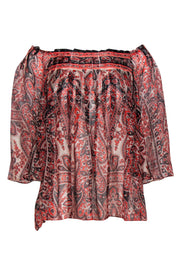 Current Boutique-Milly - Red, Beige & Black Paisley Print Silk Blouse Sz 0