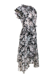 Current Boutique-MISA Los Angeles - Black & Pale Pink Abstract Floral Print A-Line Dress Sz M