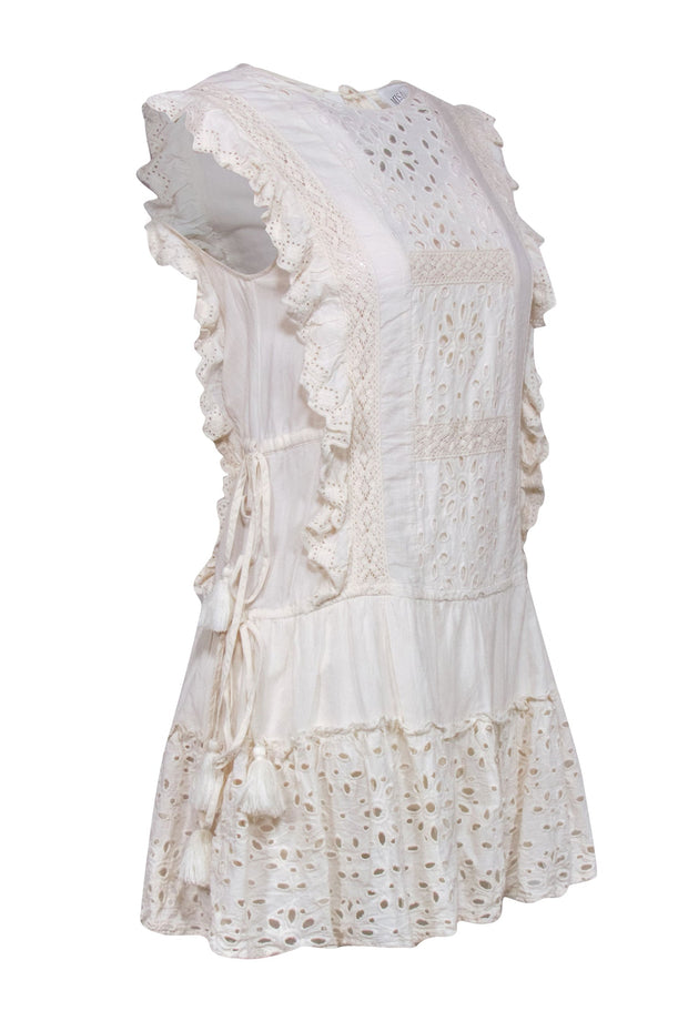 Current Boutique-MISA Los Angeles - Cream Cap Sleeve Eyelet Dress Sz XS