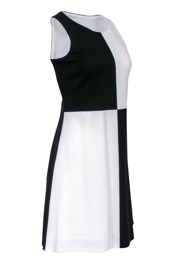Current Boutique-Misook - Black & White Colorblocked Sleeveless A-Line Dress Sz S