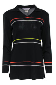 Current Boutique-Misook - Black Striped Ribbed Collared Tunic Sz XS
