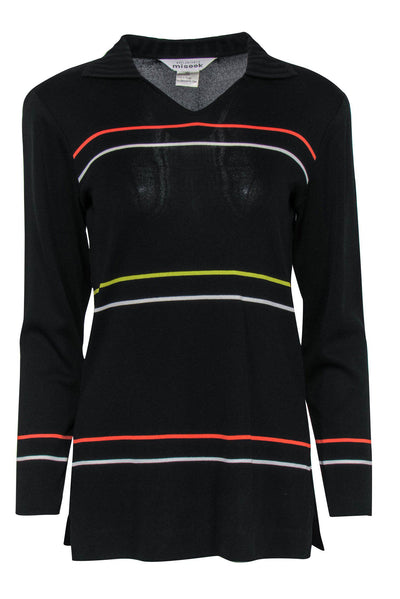 Current Boutique-Misook - Black Striped Ribbed Collared Tunic Sz XS
