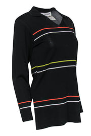 Current Boutique-Misook - Black Striped Ribbed Collared Tunic Sz XS