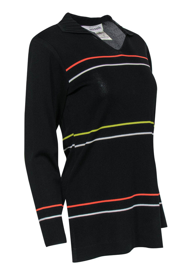 Current Boutique-Misook - Black Striped Ribbed Collared Tunic Sz XS