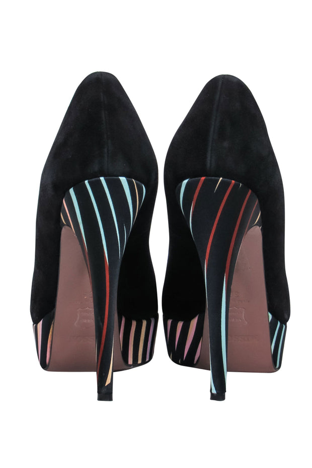 Current Boutique-Missoni - Black Suede Platform Pumps w/ Printed Satin Sz 6