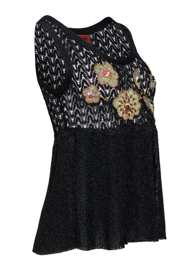 Current Boutique-Missoni - Black Metallic Knit Floral Tank w/ Sequins Sz S
