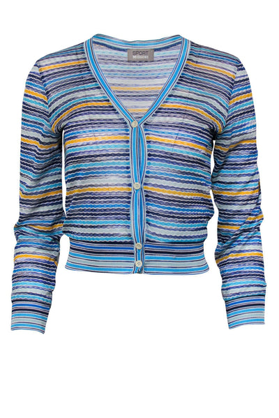 Current Boutique-Missoni Sport - Blue & Yellow Chevron Print Cropped Button-Up Cardigan Sz 8