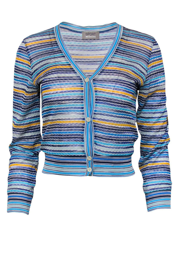 Current Boutique-Missoni Sport - Blue & Yellow Chevron Print Cropped Button-Up Cardigan Sz 8