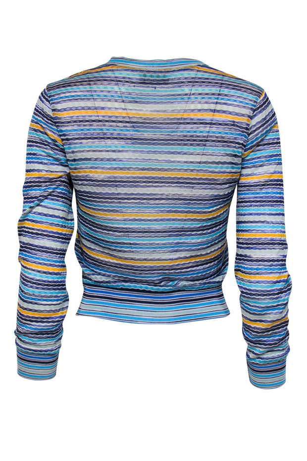 Current Boutique-Missoni Sport - Blue & Yellow Chevron Print Cropped Button-Up Cardigan Sz 8