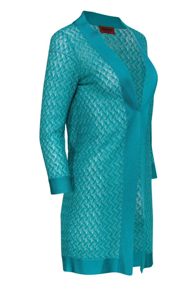 Current Boutique-Missoni - Teal Knit Clasped Longline Cardigan Sz 4