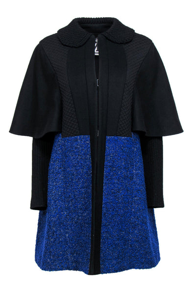 Current Boutique-Missoni - Black & Blue Clasped Longline Caped Coat Sz