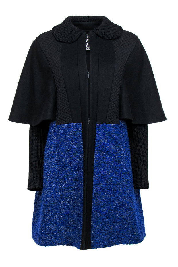 Current Boutique-Missoni - Black & Blue Clasped Longline Caped Coat Sz