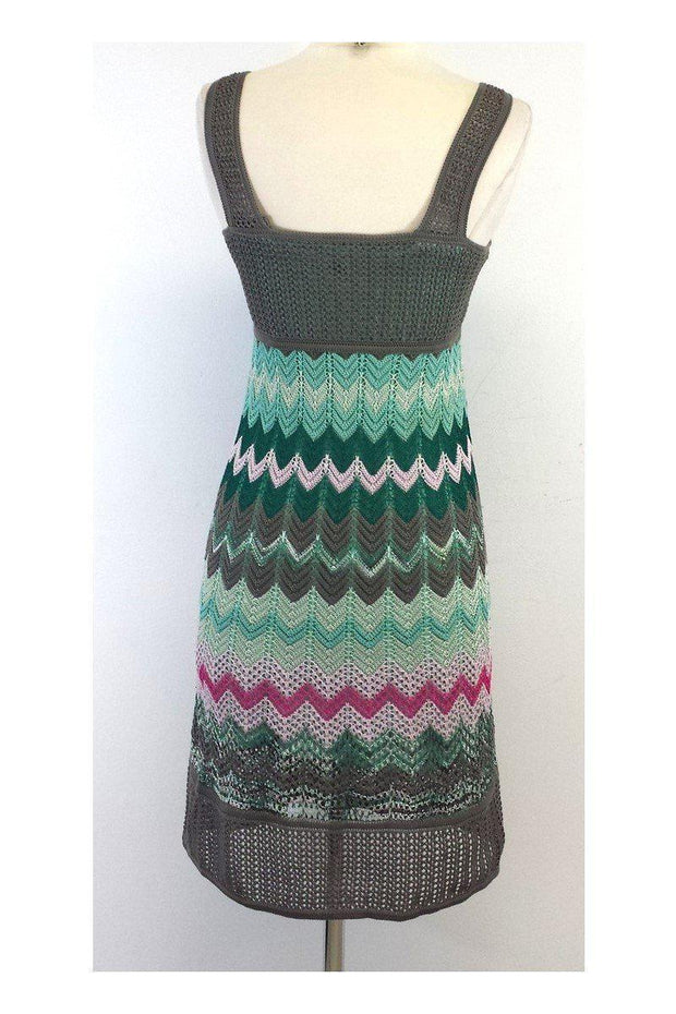 Current Boutique-M Missoni - Grey, Green & Pink Chevron Knit Tank Dress Sz 4