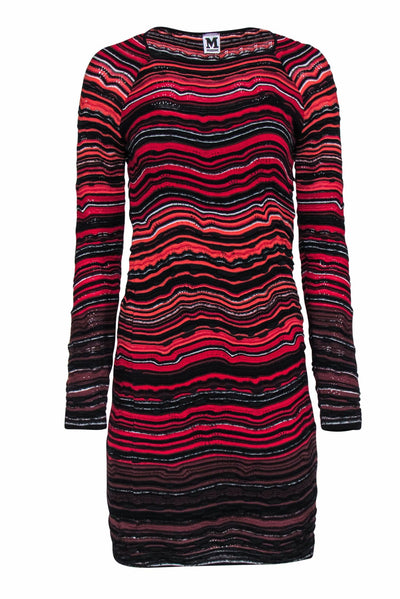 Current Boutique-M Missoni - Red, Black & Coral Long Sleeve Knit Bodycon Dress Sz 6