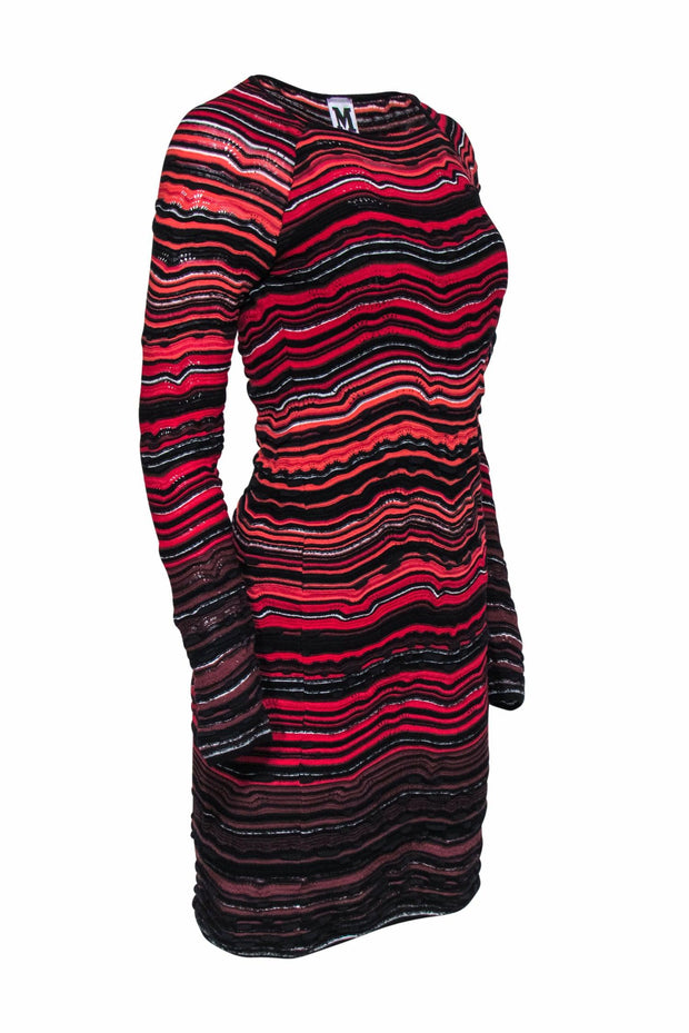 Current Boutique-M Missoni - Red, Black & Coral Long Sleeve Knit Bodycon Dress Sz 6