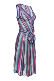 Current Boutique-Missoni - Multicolored Striped Sleeveless Belted Knit Midi Dress Sz 8