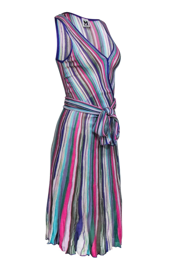 Current Boutique-Missoni - Multicolored Striped Sleeveless Belted Knit Midi Dress Sz 8